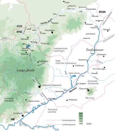 Der Weyerberg in seiner Lage zum Teufelsmoor und dem Flusssystem der Hamme