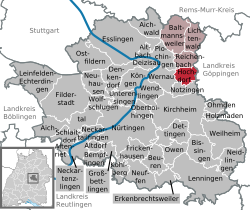 Elhelyezkedése Baden-Württemberg térképén