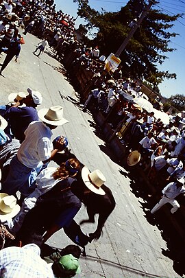 Bull running (encierros) in the streets of the Huamantlada