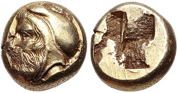 Coinage of Phokaia, Ionia, circa 478–387 BC. Possible portrait of Satrap Tissaphernes, with satrapal headress.