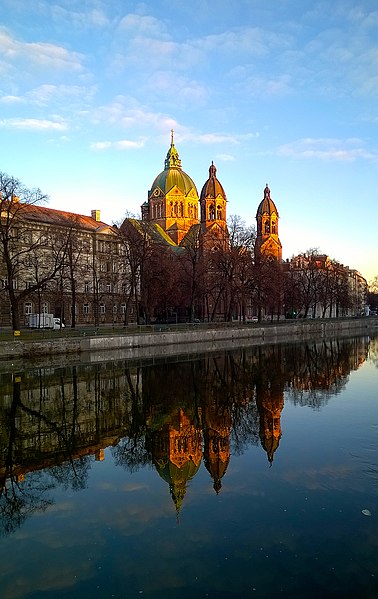 File:Isar River Munich St Lukas Autumn.jpg