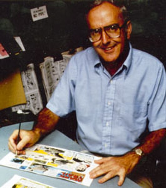 Cartoonist Jack Elrod at work on a Sunday page of the Mark Trail comic strip