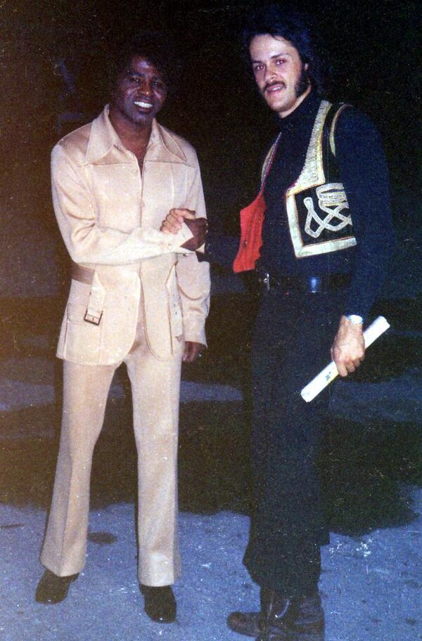 Brown with disc jockey Lars Jacob after a concert in Tampa, 1972