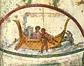 Santi Marcellino e Pietro katakombos sienų tapybos fragmentas, vaizduojantis pranašo Jonos išmetimą į jūrą