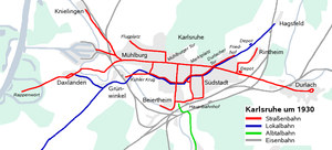 Трамвайна мережа Карлсруе у 1930 році