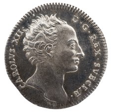 Kastpenning från Karl XII:s begravning, 1719.