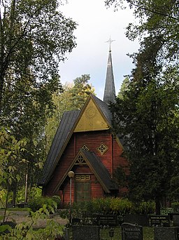 Begravelseskapel i Virdois, tegnet af arkitekten Usko Nyström og opført 1902.