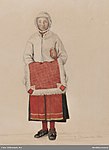 Kvinna med skinnfäll, Mora. Akvarell av P.Södermark - Nordiska museet - NMA.0070040