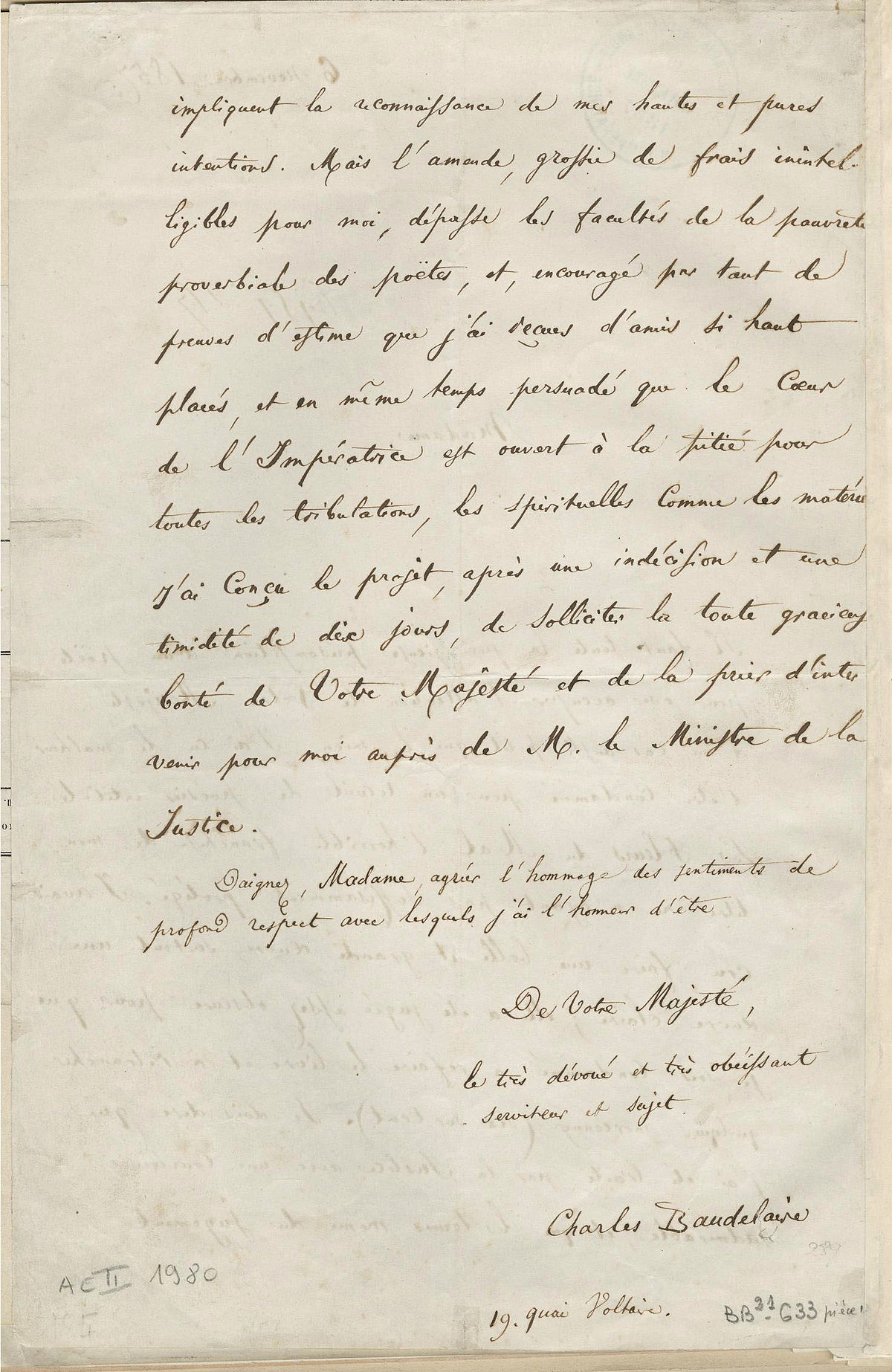 Datei Lettre De Charles Baudelaire A L Imperatrice Eugenie 2 Archives Nationales Ae Ii 1980 Jpg Wikipedia