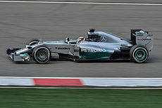 Mercedes F1 W05 Hybrid, the car entered by World Constructors' Champion Mercedes Lewis Hamilton 2014 China Race.jpg