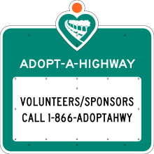 The official toll-free hotline for the California Department of Transportation's Adopt-a-Highway program is 1-866-236-7824, but signs advertise the number as 1-866-ADOPTAHWY, with two extra digits, for memorability. MUTCD-CA S32.svg