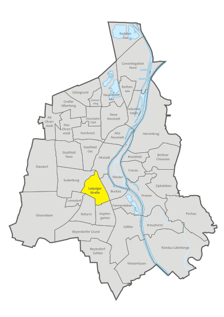 Magdeburg, administrative districts, Leipziger Strasse location