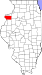 Harta statului Illinois indicând comitatul Mercer