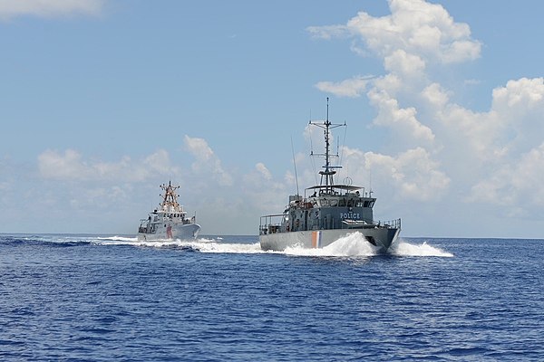 The USCGC Oliver Berry and the RMIS Lomor on a joint patrol[64]