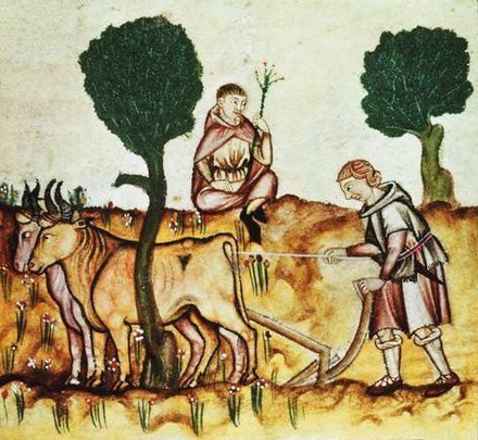 Medieval plough and oxen team