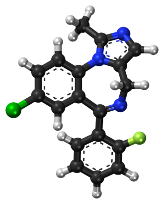 Midazolam ball-and-stick model.png