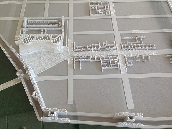 Model of south west quarter showing double walls and Antique forum with "auditorium"