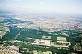 Vue aérienne de la basse Brianza, avec le Circuit de Grand Prix automobile d'Italie de Formule 1.