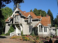 J. Mora Moss House in Mosswood Park was built in 1864 by San Francisco businessman Joseph Moravia Moss in the Carpenter Gothic style. The building houses Parks and Recreation offices and storage. Moss mansion.jpg