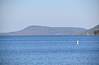 Looking north from boat launch with Mount Wellington in the background