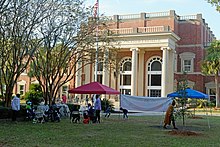 People gathered outside the courthouse on November 10, 2021 Murder of Arbery - outside courthouse.jpg