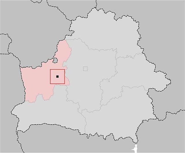Новогрудок на мапі Беларусі, Гродненська область виділена