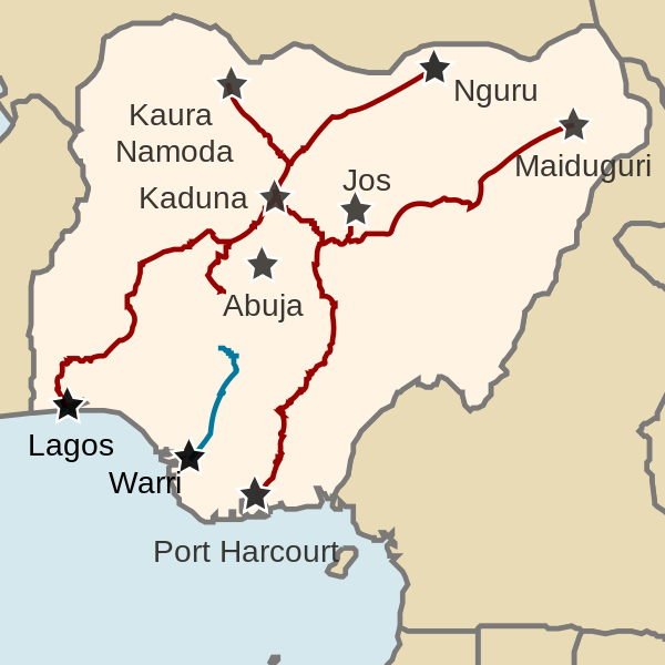 Карта железных дорог в Нигерии