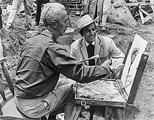 Rockwell painting actor Mike Connors's portrait on the set of Stagecoach (1966).