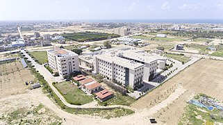 The Faculty of Medicine and the affiliated Palestinian-Turkish Friendship Hospital buildings south of Gaza city (northern view).