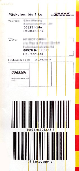 File:Paketaufkleber DHL Päckchen bis 1 kg innerdeutsch, gedruckt durch Packstation 2018.jpg