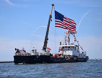 Ship entering the Grand Haven channel as part of the 2017 festival. Parade of ships.jpg