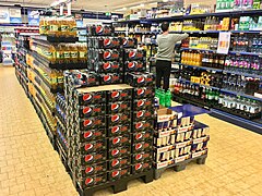 Pepsi Max, soft drinks, etc. for sale in REMA 1000 Supermarket in Osøyro, Hordaland, Norway 2018-03-19.jpg