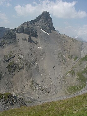 Uitzicht op de Petit Muveran vanuit de Rambert-hut in Wallis.