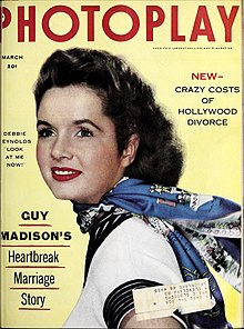 Debbie Reynolds pictured on the cover of Photoplay, March 1954. Accessed via the Media History Digital Library Photoplay March 1954.jpg