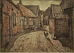 Миниатюра для Файл:Piet Mondriaan - The Lappenbrink, view toward the Nieuwstraat c. 1899 black and red chalk - paper, 450 x 610 mm lower left - Piet Mondriaan Private collection A66.jpg