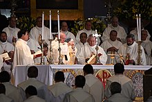 Pope Francis celebrates the Mass of Paul VI during an Apostolic journey to Mexico. Pope Francis Apostolic Journey to Mexico - 24915976171.jpg