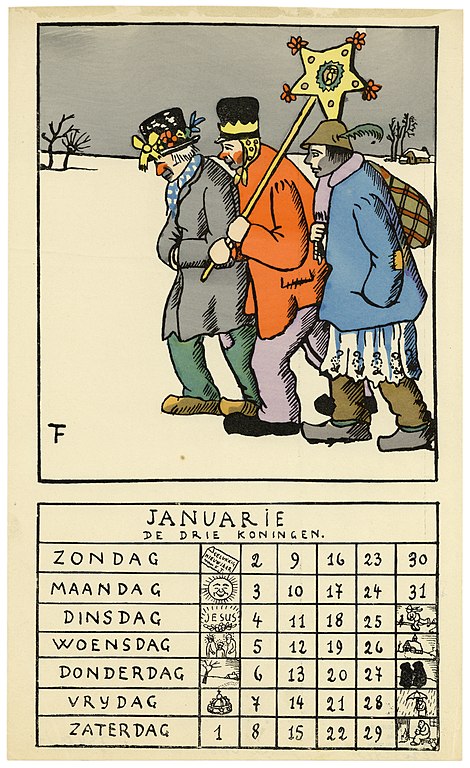 File:Prent van de Pallieter-kalender, januari 1927, Felix Timmermans, 1923,  prent, Letterenhuis (Antwerpen) - tg lhpr 9145.jpg - Wikimedia Commons