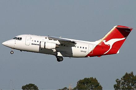 BAe 146-100 taking off from Perth Airport in 2003.