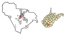 Raleigh County West Virginia Sisällytetyt ja rekisteröimättömät alueet Mabscott Highlighted.svg