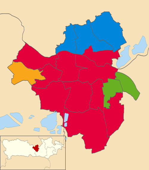 Map showing the results of the 2021 Reading Borough Council election