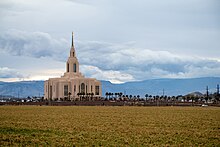 Red Cliffs Utah Temple at a distance Red Cliffs DXY0316 1280px.jpg