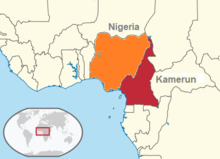 schematische Darstellung Westafrikas mit farblicher Hervorhebung von Kamerun und Nigeria
