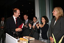 Reinhard Zimmermann, 60th birthday, academic celebration (left rear: Martin Illmer; right beside Zimmermann: Dirk Verse, Walter Doralt, Alexandra Braun, Sonja Meier) Reinhard Zimmermann 2012.jpg