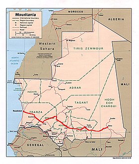 Karta Mauritanije sa trasom ceste