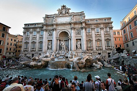 Mass tourism at the Trevi Fountain in Rome, Italy