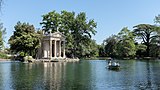 Villa Borghese gardens, Rome, showing the late 18th-century "Temple of Aesculapius", built as an eyecatcher in the manner of the lake at Stourhead