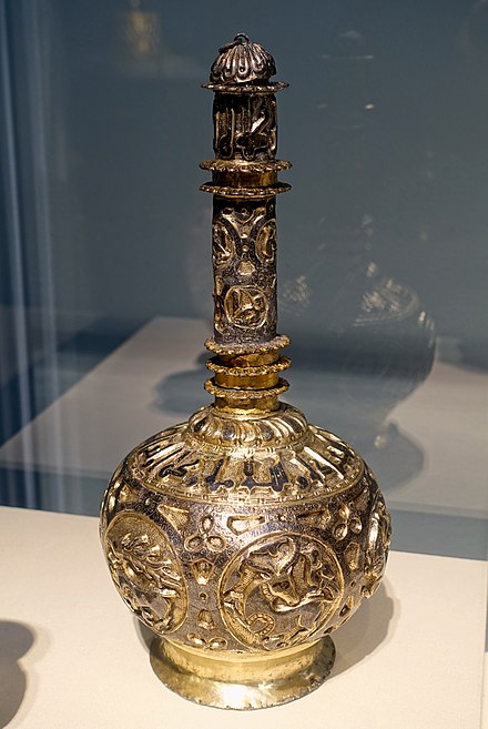 Rosewater bottle, Buyid art, early 12th century, Iran. Freer Gallery of Art.[46]