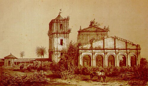 1846 impression of San Ignacio Miní, a Jesuit Reduction, abandoned following the temporary abolition of the order in 1773.