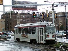 Media-Sharon Hill Line trolley car at West Chester Pike & Garrett Road near 69th Street Terminal