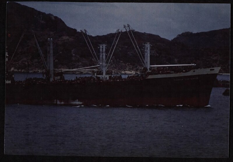 File:SS Pioneer Contender full of refugees at Cam Ranh Bay.jpg